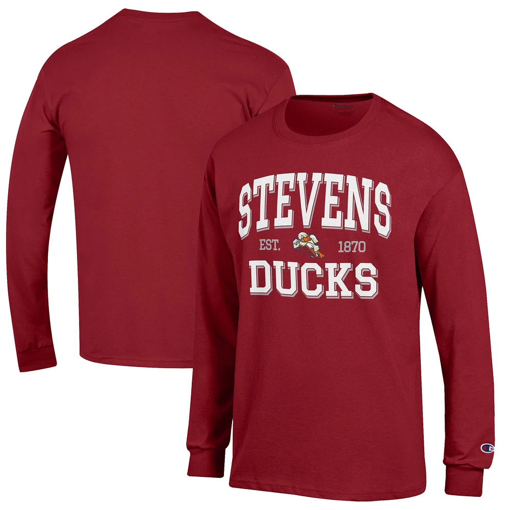 Men's Champion Red Stevens Institute of Technology Ducks Jersey Est. Date Long Sleeve T-Shirt