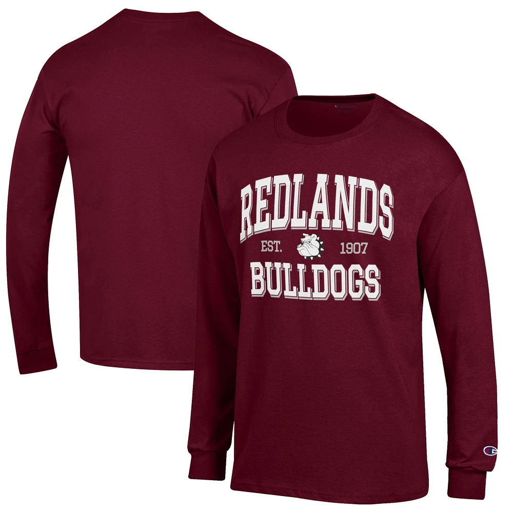 Men's Champion Maroon University of Redlands Bulldogs Jersey Est. Date Long Sleeve T-Shirt