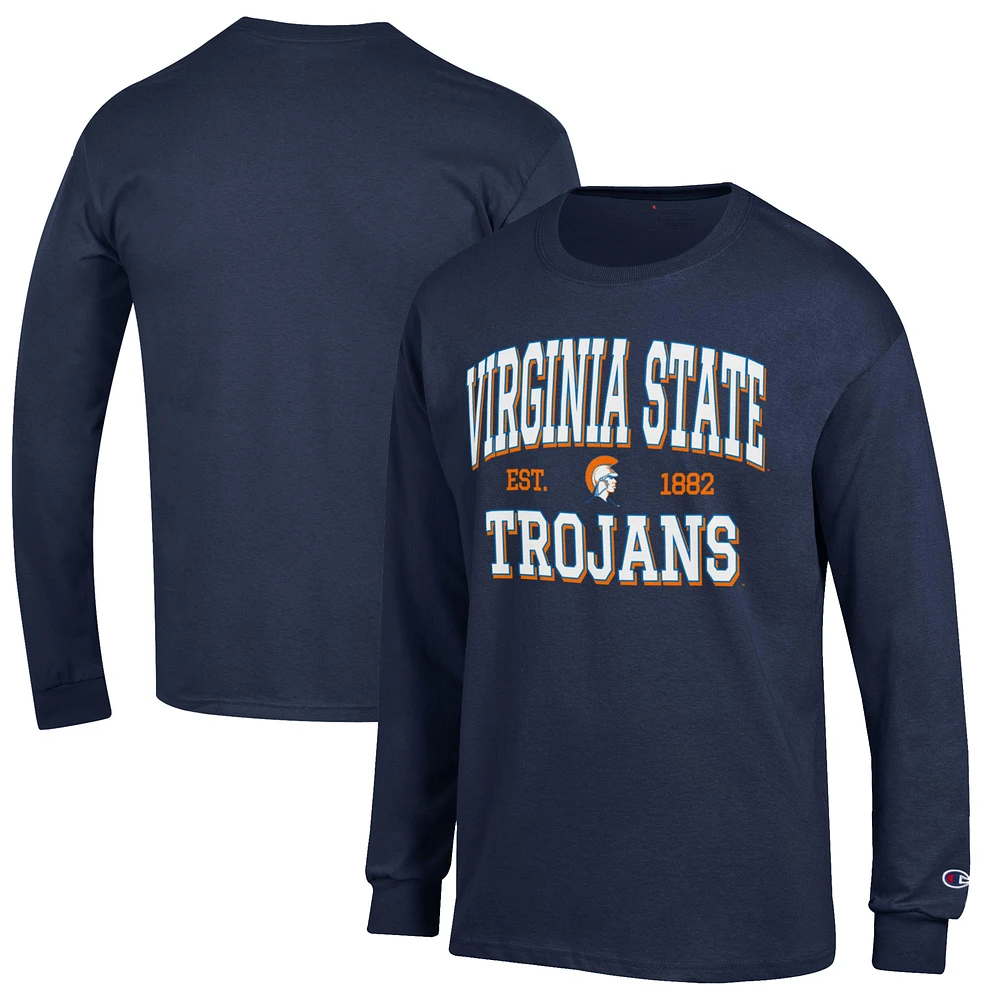 Men's Champion Navy Virginia State Trojans Jersey Est. Date Long Sleeve T-Shirt