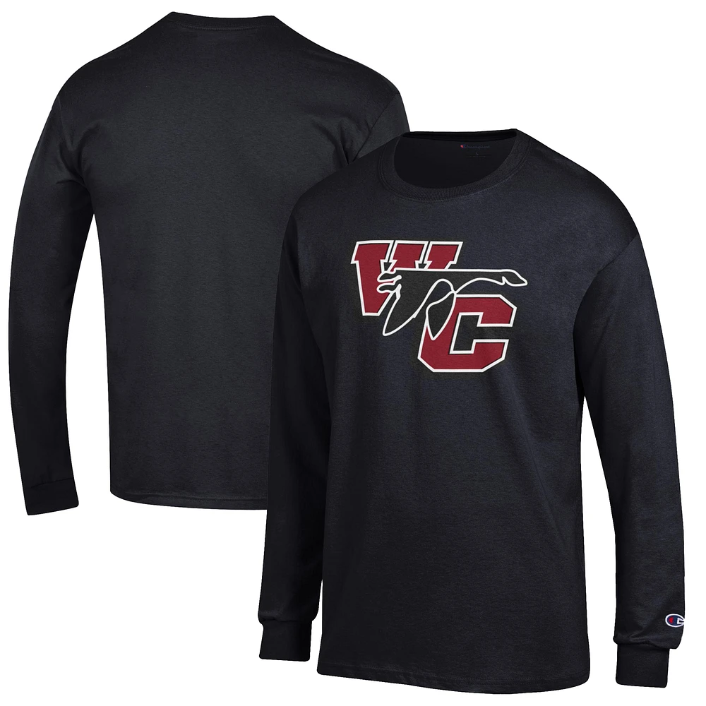 Men's Champion Black Washington College Shoremen Jersey Est. Date Long Sleeve T-Shirt