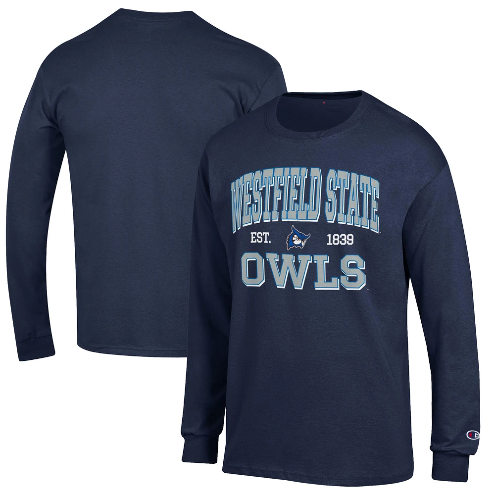 Men's Champion Navy Westfield State Owls Jersey Est. Date Long Sleeve T-Shirt