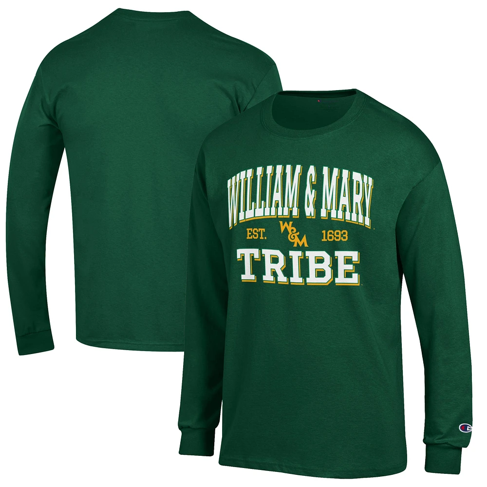 Men's Champion Green William & Mary Tribe Jersey Est. Date Long Sleeve T-Shirt