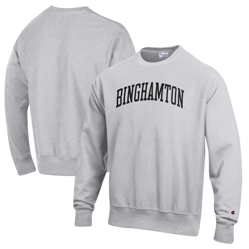 Men's Champion Heathered Gray Binghamton Bearcats Reverse Weave Fleece Crewneck Sweatshirt
