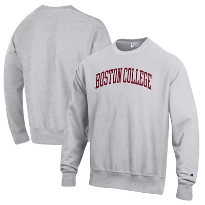 Men's Champion Heathered Gray Boston College Eagles Reverse Weave Fleece Crewneck Sweatshirt