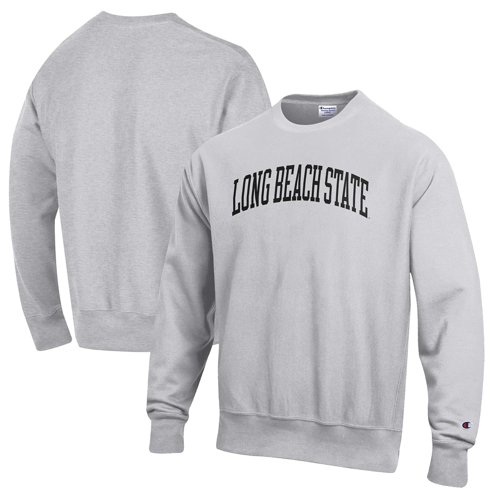 Men's Champion Heathered Gray Cal State Long Beach The Reverse Weave Fleece Crewneck Sweatshirt