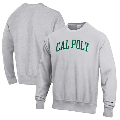 Men's Champion Heathered Gray Cal Poly Mustangs Reverse Weave Fleece Crewneck Sweatshirt
