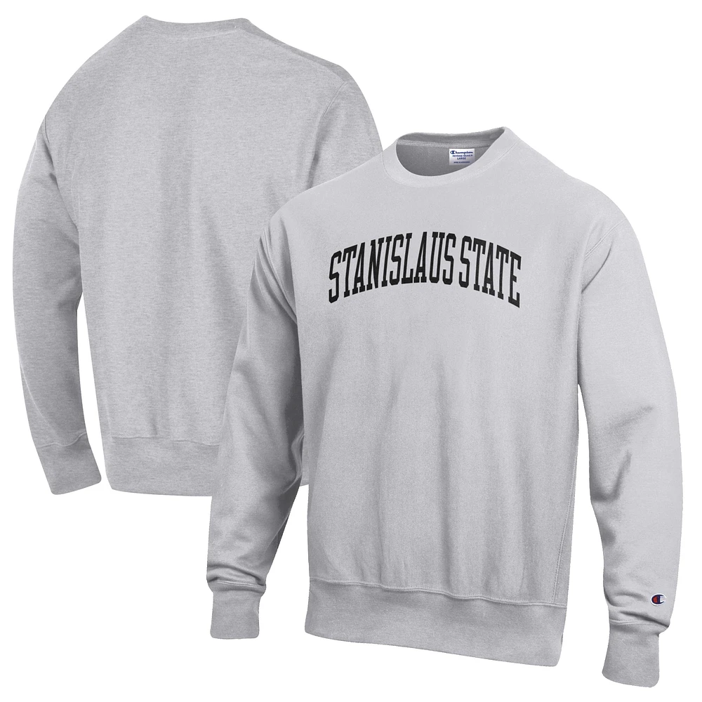 Men's Champion Heathered Gray Cal State Stanislaus Warriors Reverse Weave Fleece Crewneck Sweatshirt
