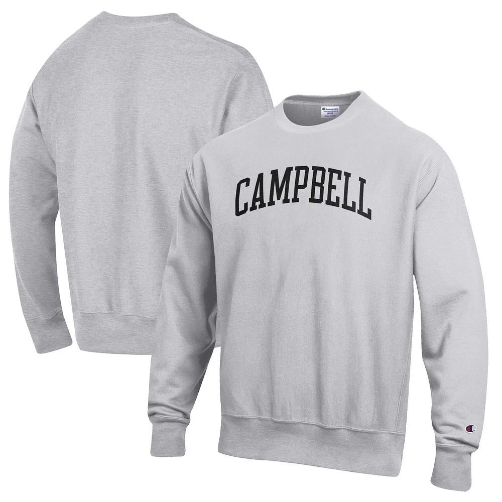 Men's Champion Heathered Gray Campbell Fighting Camels Reverse Weave Fleece Crewneck Sweatshirt