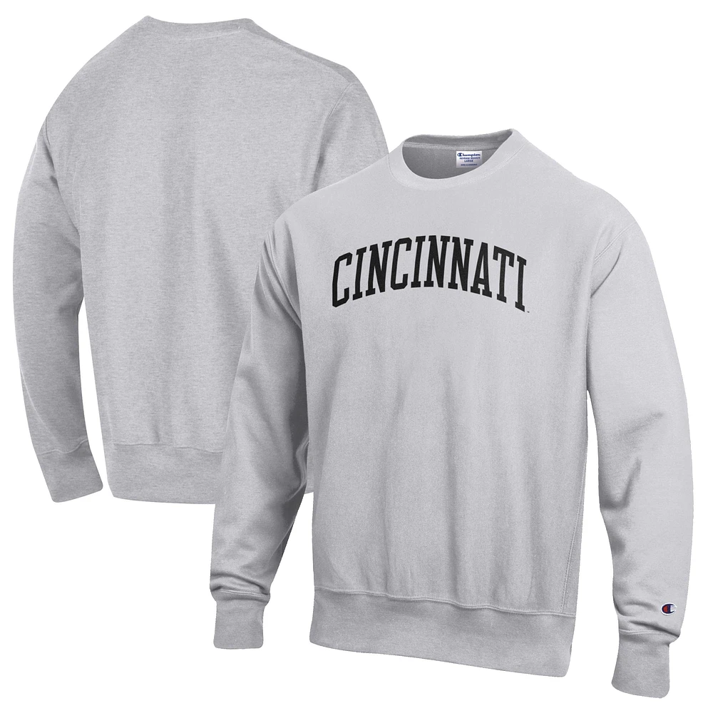 Men's Champion Heathered Gray Cincinnati Bearcats Reverse Weave Fleece Crewneck Sweatshirt