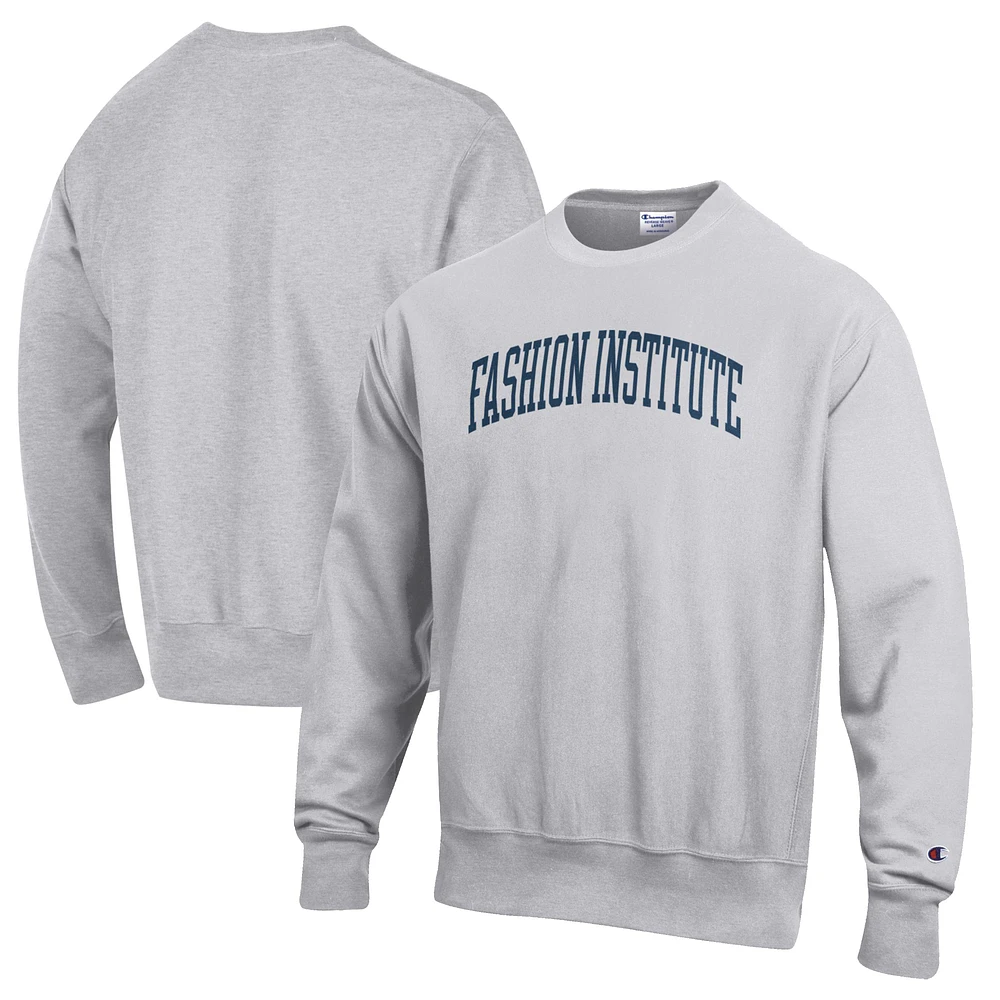 Men's Champion Heathered Gray SUNY Fashion Institute of Technology Tigers Reverse Weave Fleece Crewneck Sweatshirt