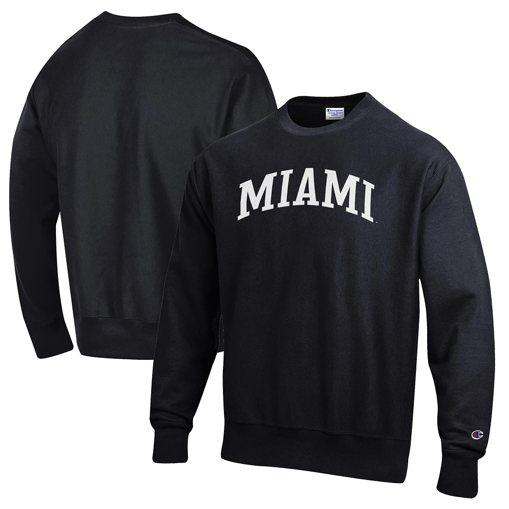 Men's Champion Black Miami University RedHawks Reverse Weave Fleece Crewneck Sweatshirt