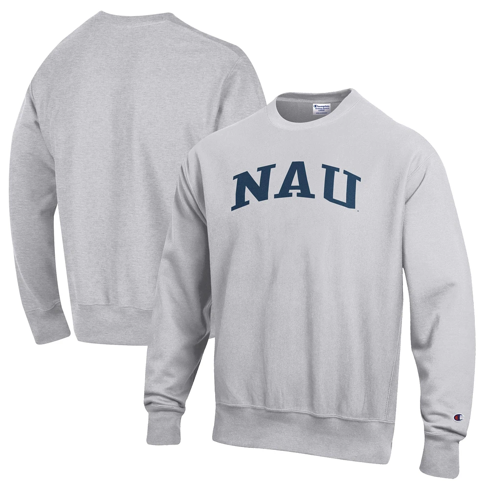 Men's Champion Heathered Gray Northern Arizona Lumberjacks Reverse Weave Fleece Crewneck Sweatshirt