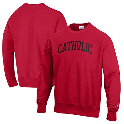 Men's Champion Cardinal Catholic University Cardinals Reverse Weave Fleece Crewneck Sweatshirt