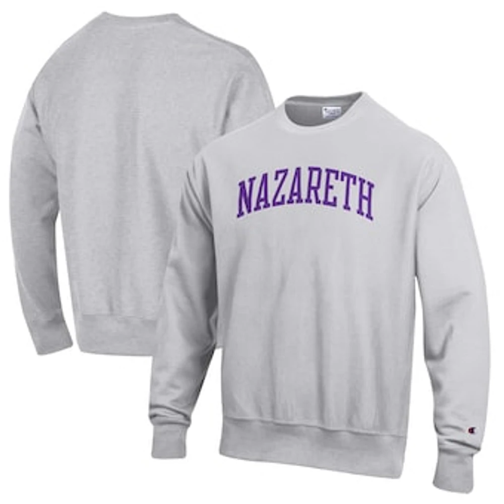 Men's Champion Heathered Gray Nazareth College Golden Flyers Reverse Weave Fleece Crewneck Sweatshirt