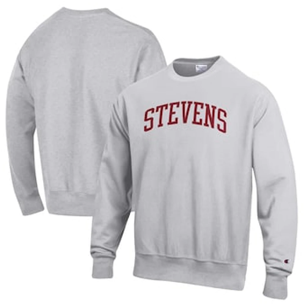 Men's Champion Heathered Gray Stevens Institute of Technology Ducks Reverse Weave Fleece Crewneck Sweatshirt