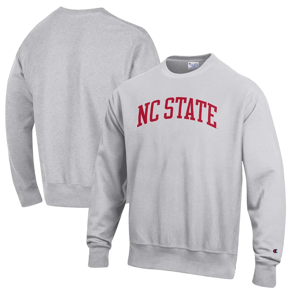 Men's Champion Heathered Gray NC State Wolfpack Reverse Weave Fleece Crewneck Sweatshirt