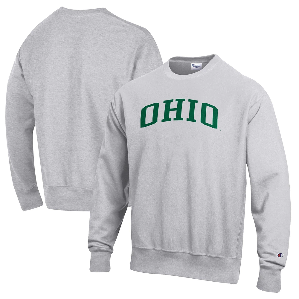 Men's Champion Heathered Gray Ohio Bobcats Reverse Weave Fleece Crewneck Sweatshirt