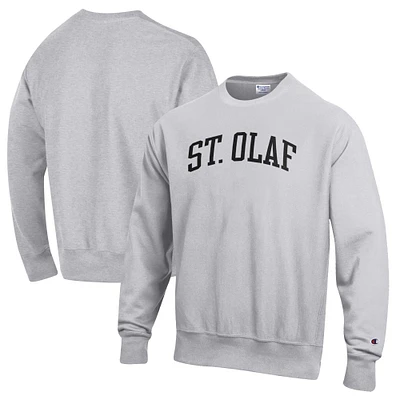 Men's Champion Heathered Gray St. Olaf Oles Reverse Weave Fleece Crewneck Sweatshirt