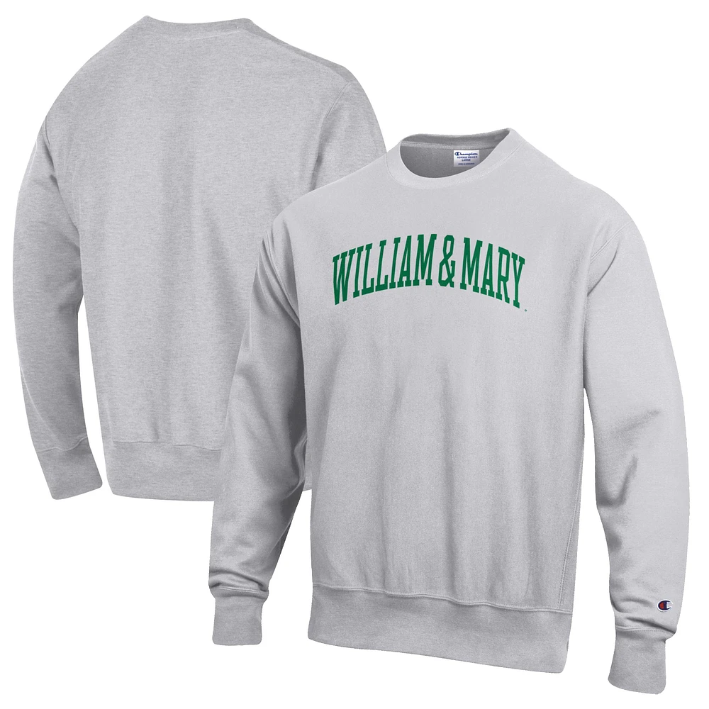 Men's Champion Heathered Gray William & Mary Tribe Reverse Weave Fleece Crewneck Sweatshirt