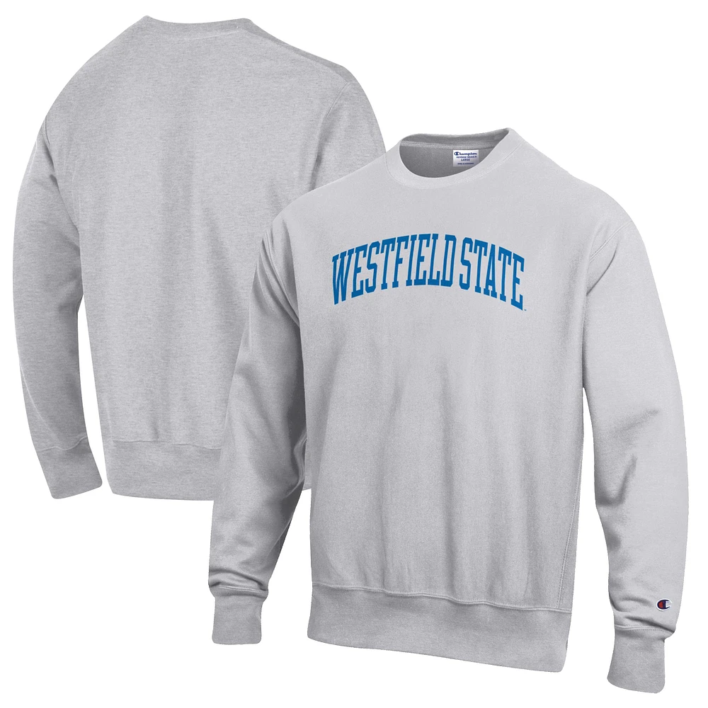 Men's Champion Heathered Gray Westfield State Owls Reverse Weave Fleece Crewneck Sweatshirt