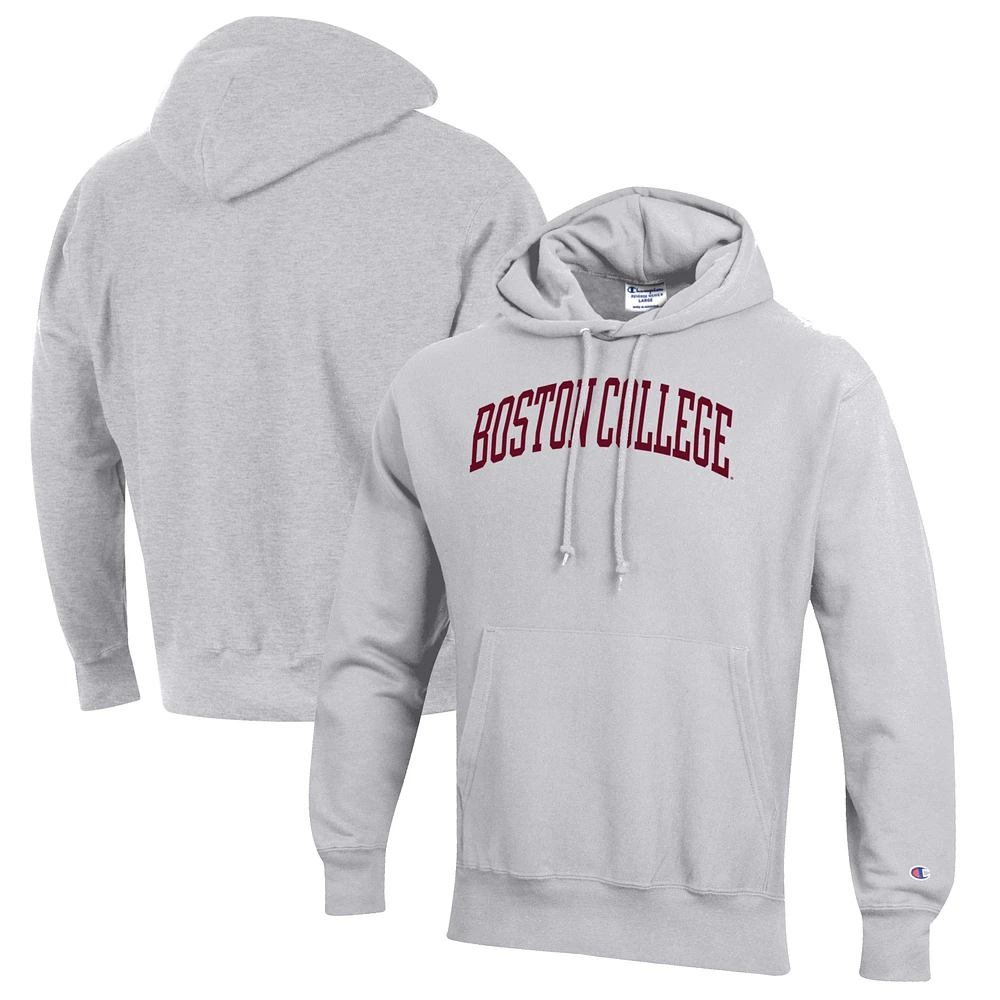 Men's Champion Heathered Gray Boston College Eagles Reverse Weave Fleece Pullover Hoodie