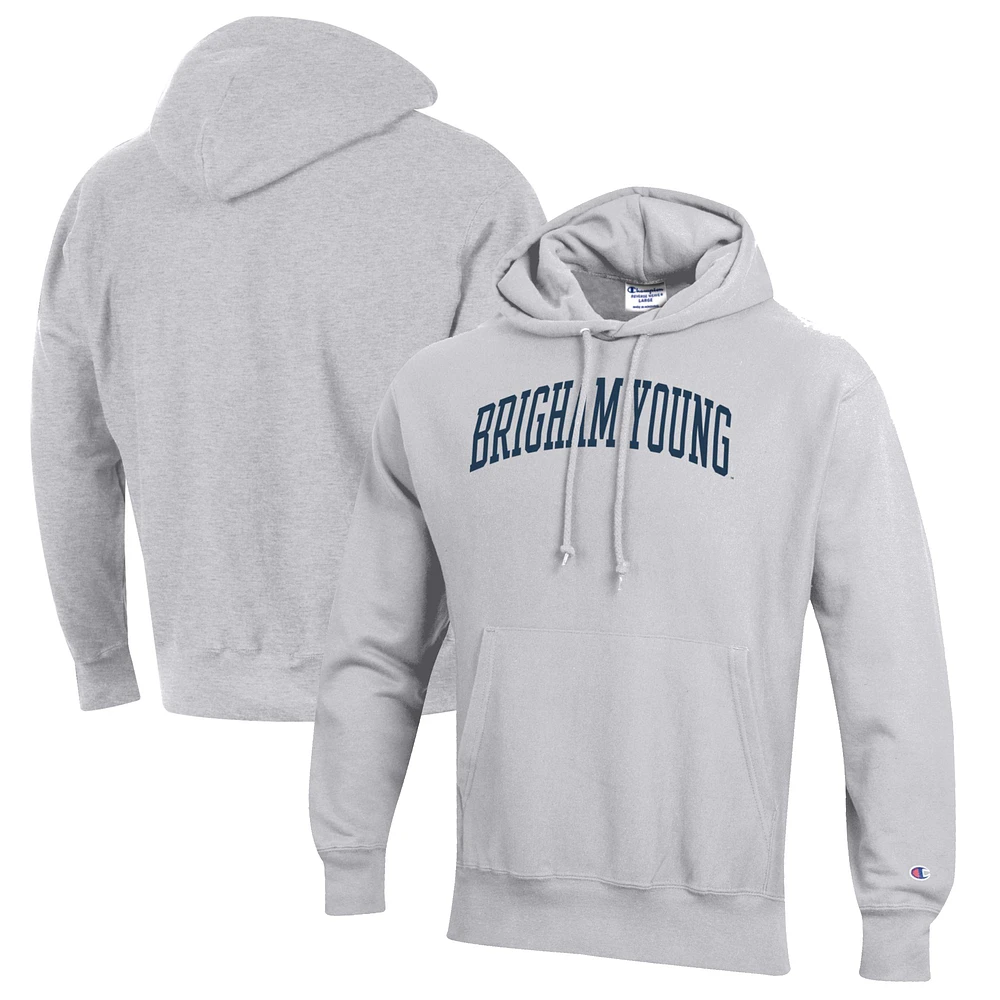 Men's Champion Heathered Gray BYU Cougars Reverse Weave Fleece Pullover Hoodie