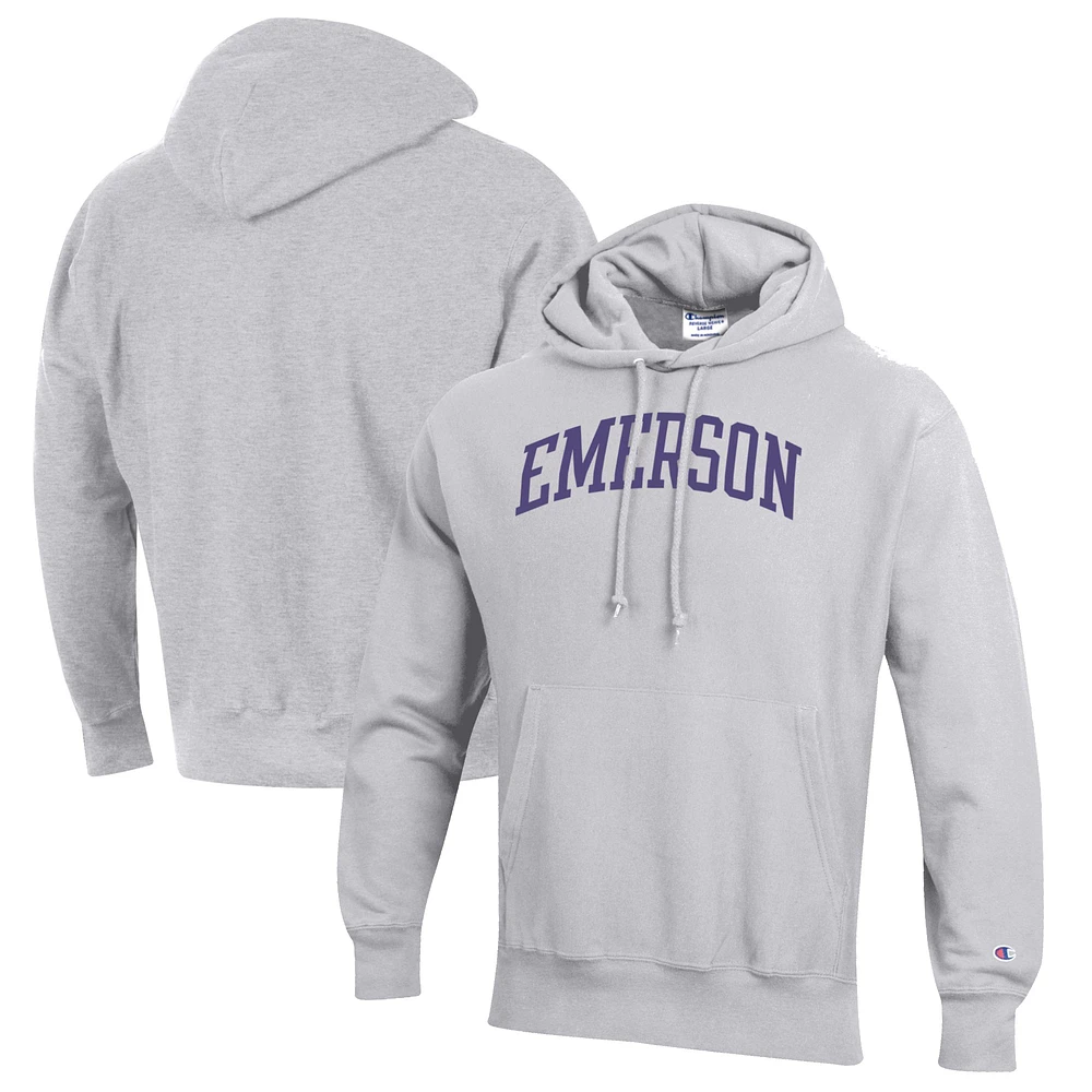 Men's Champion Heathered Gray Emerson College Lions Reverse Weave Fleece Pullover Hoodie