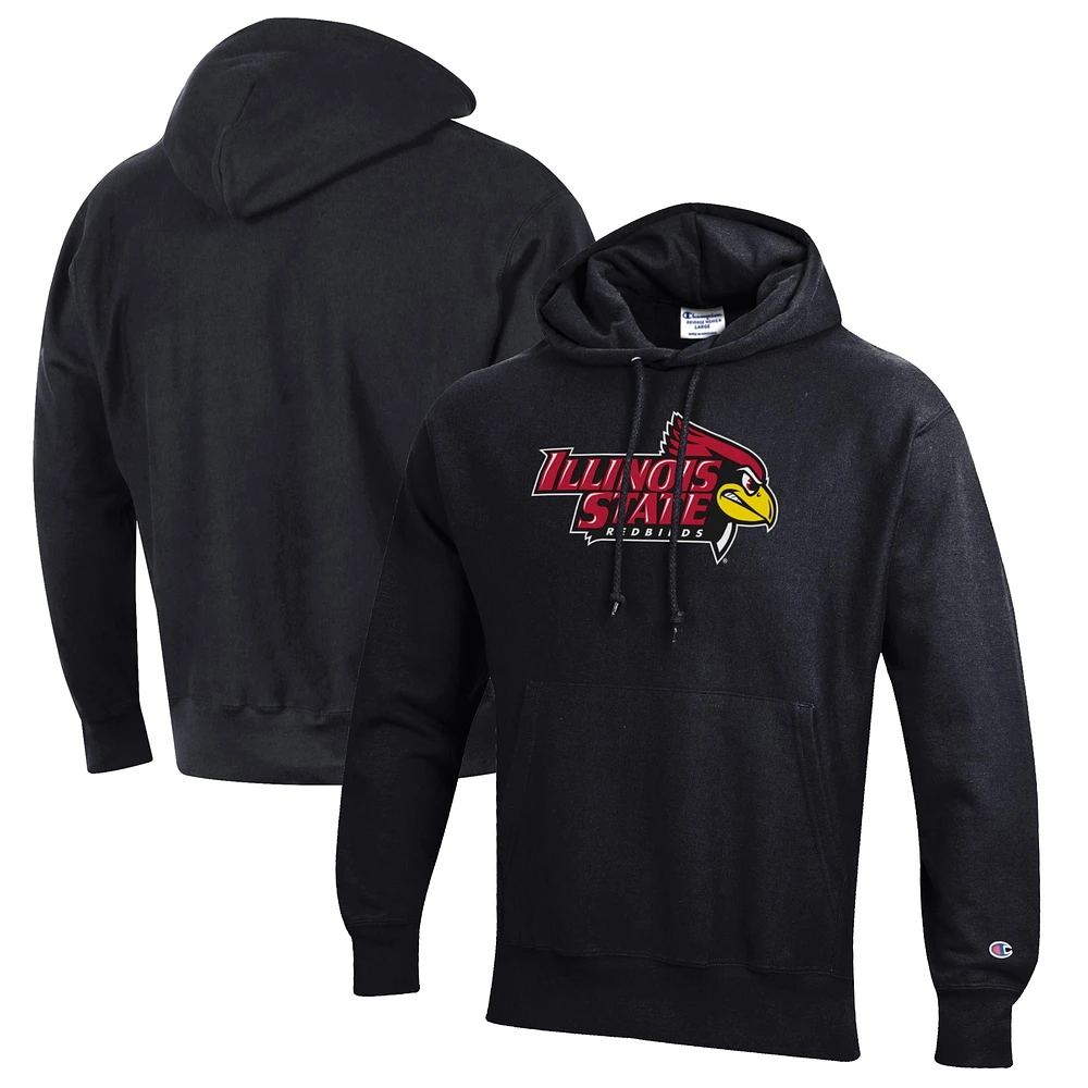 Men's Champion Black Illinois State Redbirds Reverse Weave Fleece Pullover Hoodie