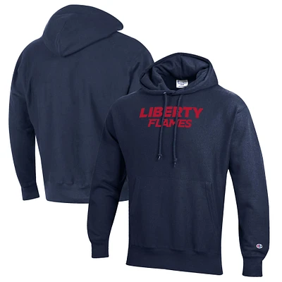 Men's Champion Navy Liberty Flames Reverse Weave Fleece Pullover Hoodie