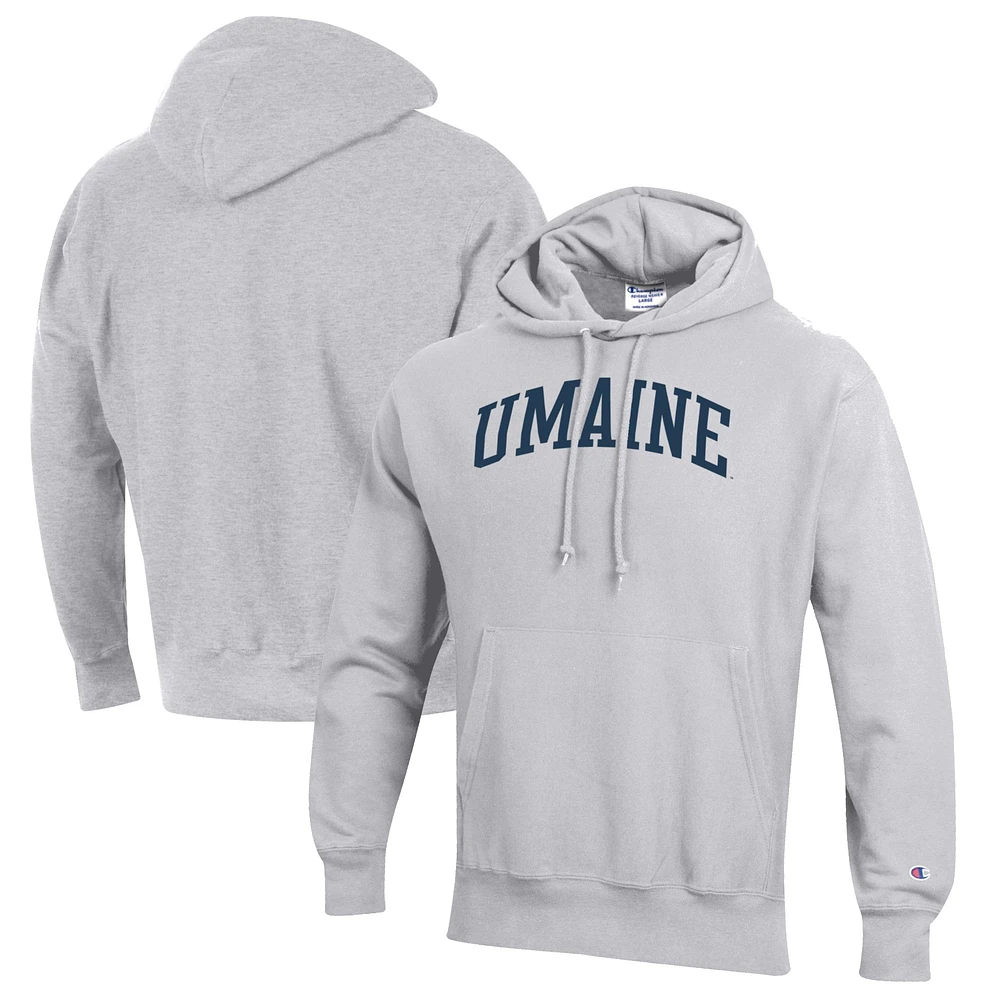 Men's Champion Heathered Gray Maine Black Bears Reverse Weave Fleece Pullover Hoodie