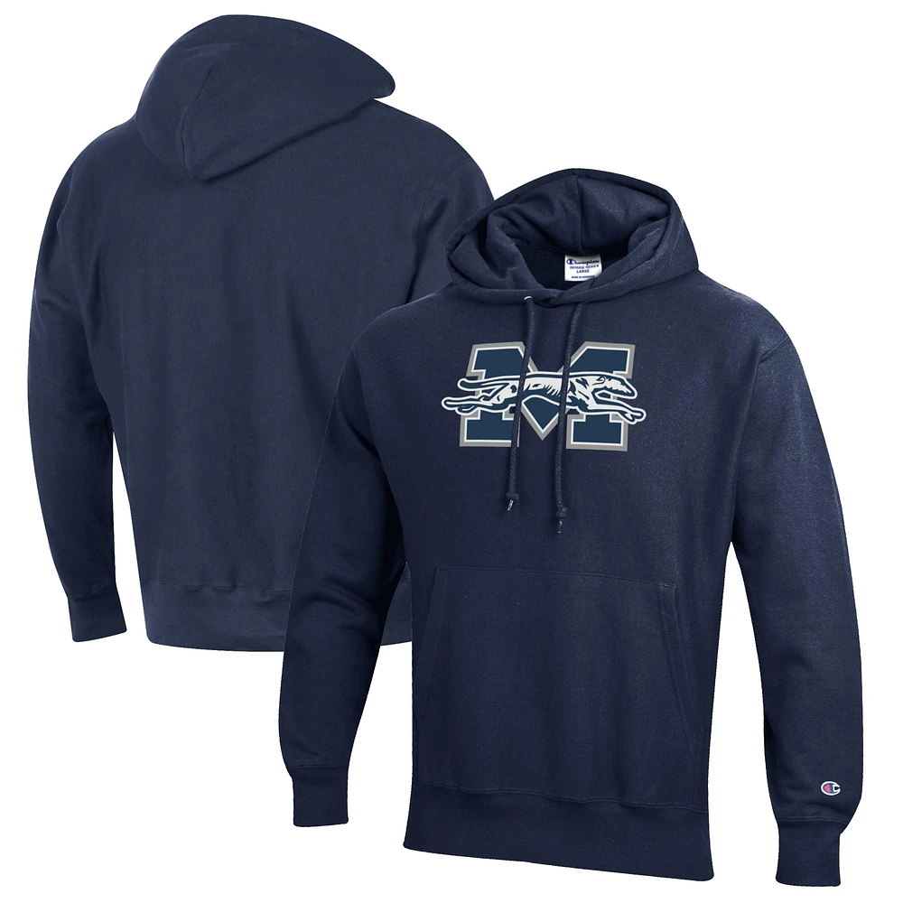Men's Champion Navy Moravian Greyhounds Reverse Weave Fleece Pullover Hoodie