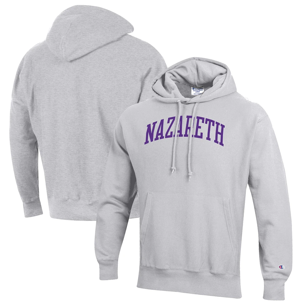 Men's Champion Heathered Gray Nazareth College Golden Flyers Reverse Weave Fleece Pullover Hoodie