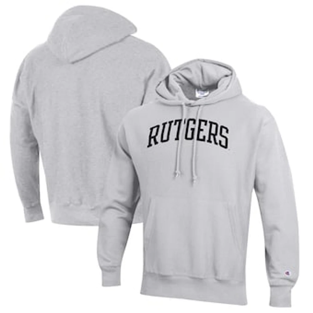 Men's Champion Heathered Gray Rutgers Scarlet Knights Reverse Weave Fleece Pullover Hoodie