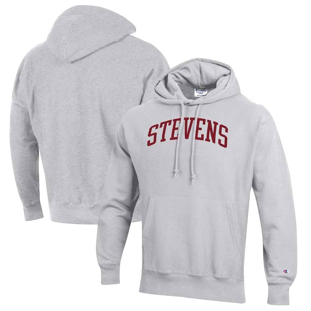 Men's Champion Heathered Gray Stevens Institute of Technology Ducks Reverse Weave Fleece Pullover Hoodie