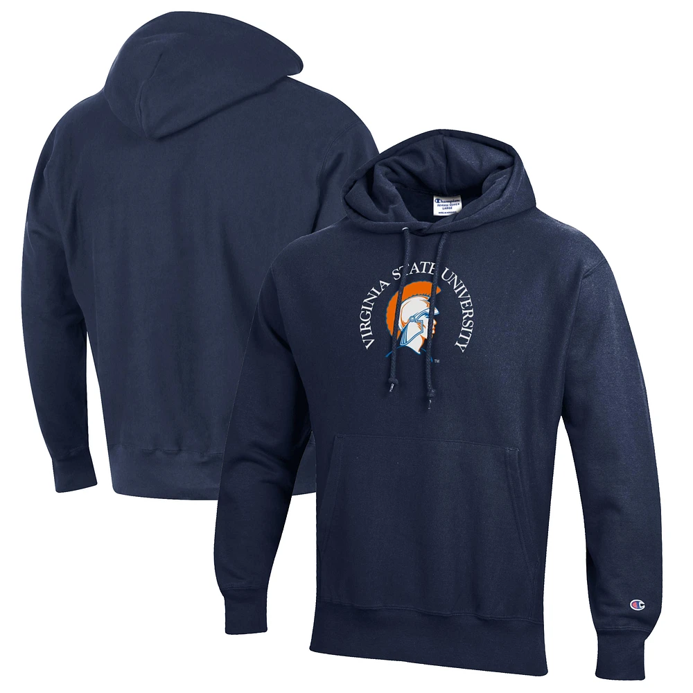 Men's Champion Navy Virginia State Trojans Reverse Weave Fleece Pullover Hoodie