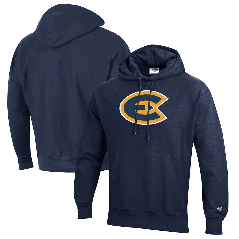 Men's Champion Navy Wisconsin Eau Claire Blugolds Reverse Weave Fleece Pullover Hoodie