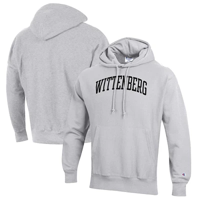 Men's Champion Heathered Gray Wittenberg University Tigers Reverse Weave Fleece Pullover Hoodie