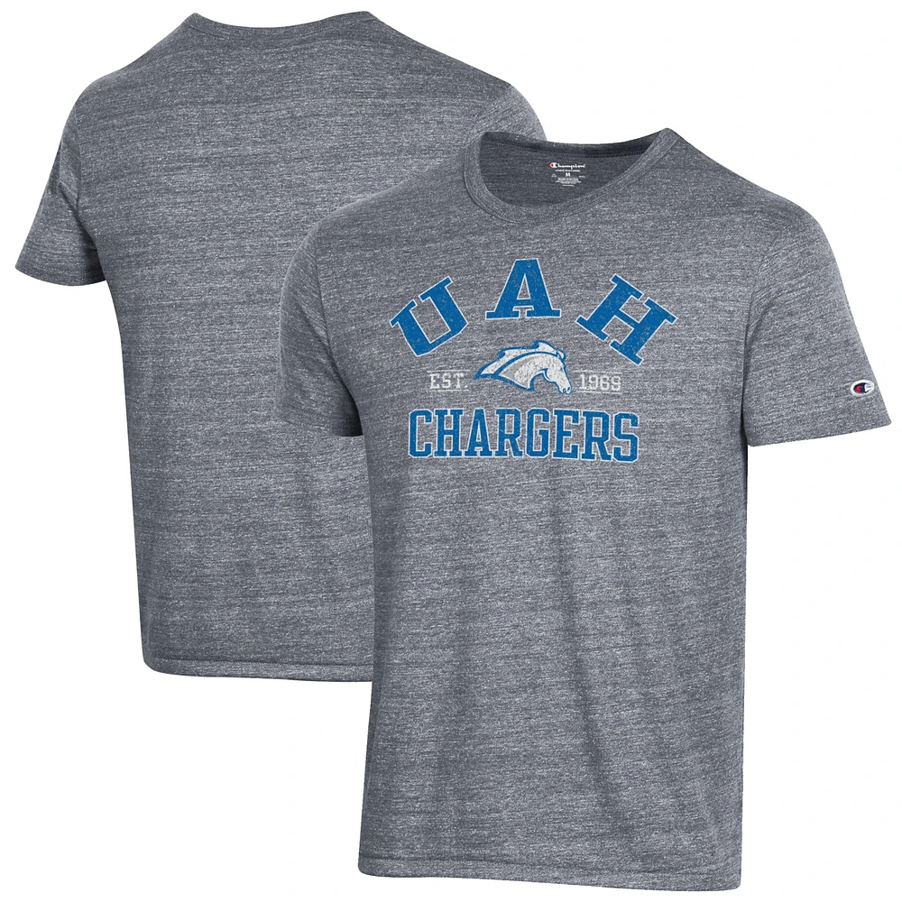 Men's Champion Heathered Gray UAH Chargers Ultimate Tri-Blend T-Shirt