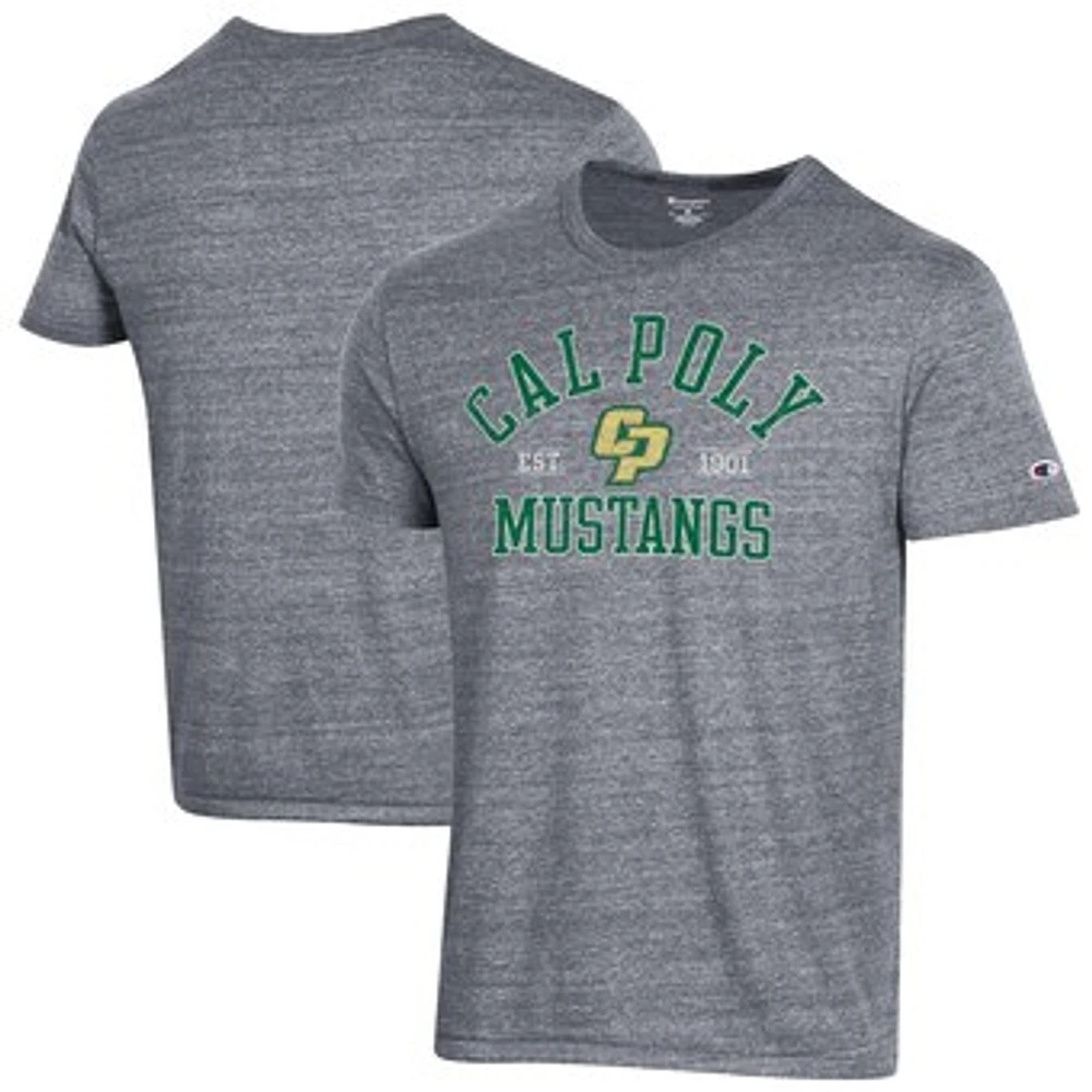 Men's Champion Heathered Gray Cal Poly Mustangs Ultimate Tri-Blend T-Shirt