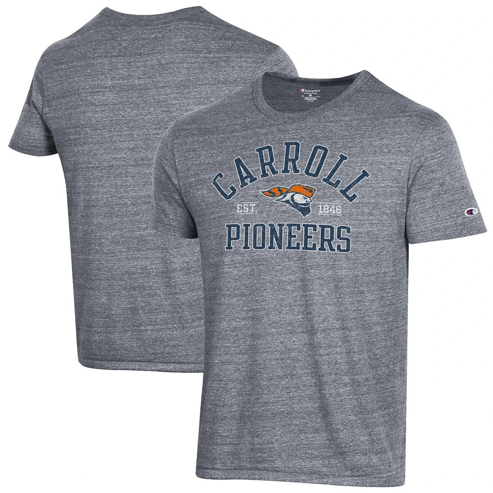 Men's Champion Heathered Gray Carroll University Pioneers Ultimate Tri-Blend T-Shirt