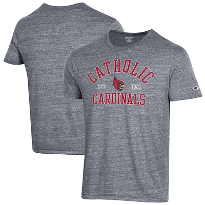 Men's Champion Heathered Gray Catholic University Cardinals Ultimate Tri-Blend T-Shirt