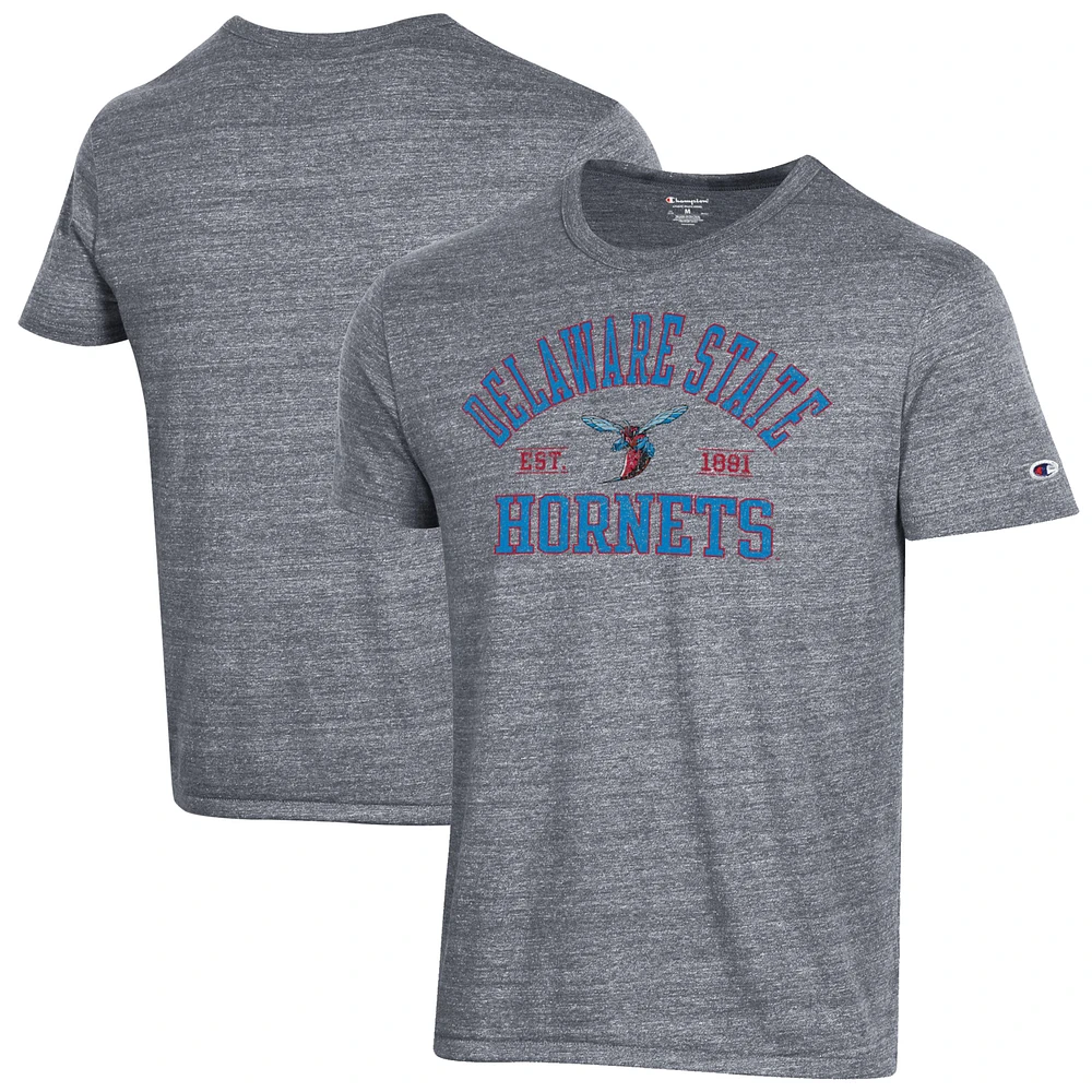 Men's Champion Heathered Gray Delaware State Hornets Ultimate Tri-Blend T-Shirt
