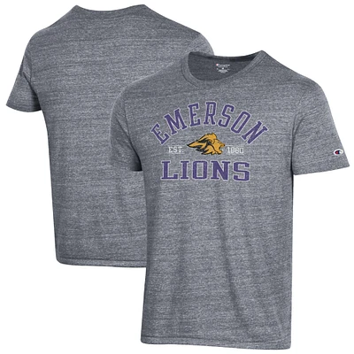 Men's Champion Heathered Gray Emerson College Lions Ultimate Tri-Blend T-Shirt