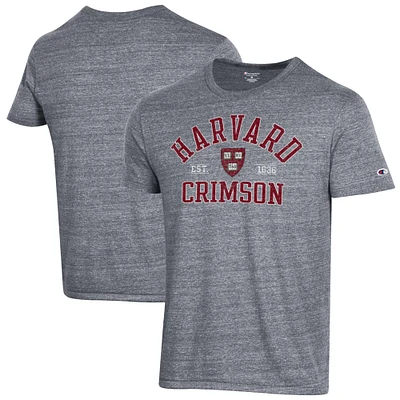 Men's Champion Heathered Gray Harvard Crimson Ultimate Tri-Blend T-Shirt