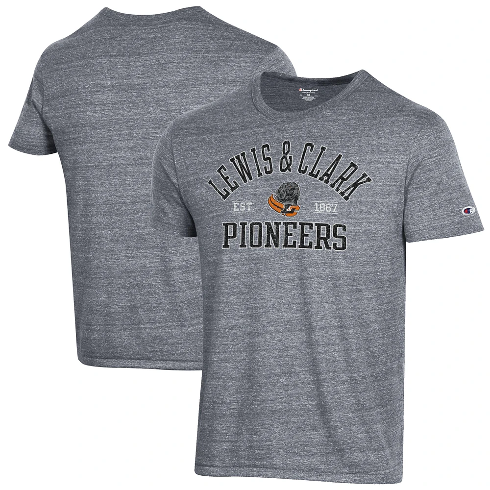 Men's Champion Heathered Gray Lewis & Clark College Pioneers Ultimate Tri-Blend T-Shirt