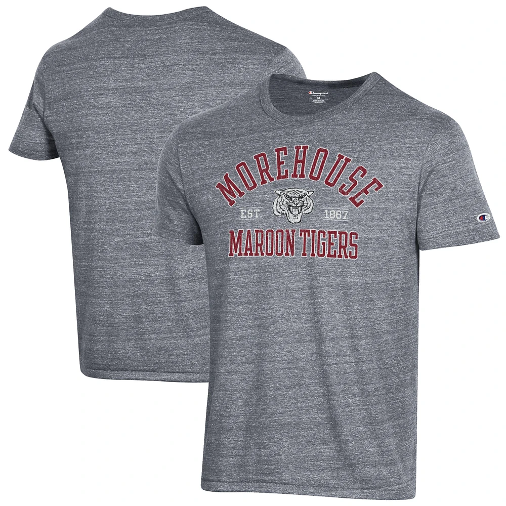 Men's Champion Heathered Gray Morehouse Maroon Tigers Ultimate Tri-Blend T-Shirt