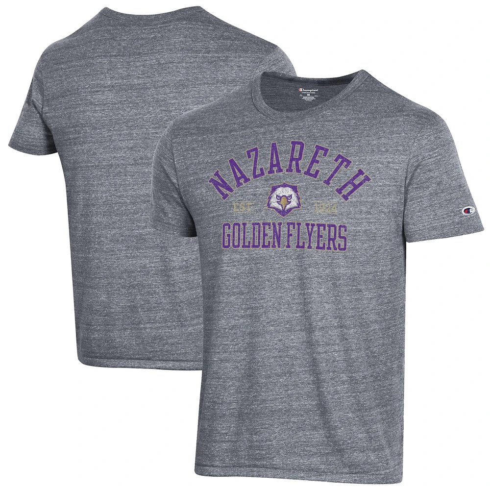 Men's Champion Heathered Gray Nazareth College Golden Flyers Ultimate Tri-Blend T-Shirt