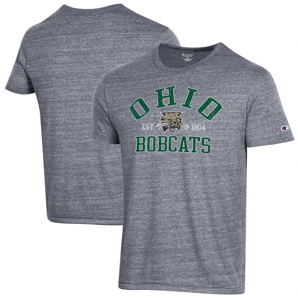 Men's Champion Heathered Gray Ohio Bobcats Ultimate Tri-Blend T-Shirt