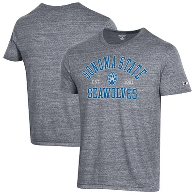 Men's Champion Heathered Gray Sonoma State Seawolves Ultimate Tri-Blend T-Shirt