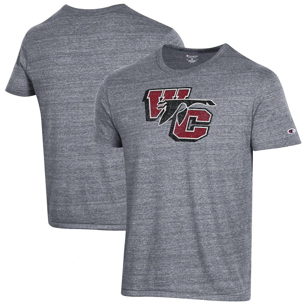 Men's Champion Heathered Gray Washington College Shoremen Ultimate Tri-Blend T-Shirt
